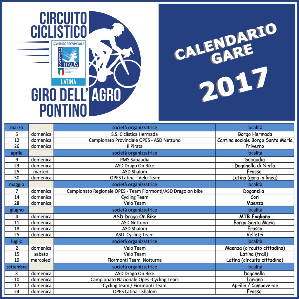 calendario 2017 giro dell'agro pontino
